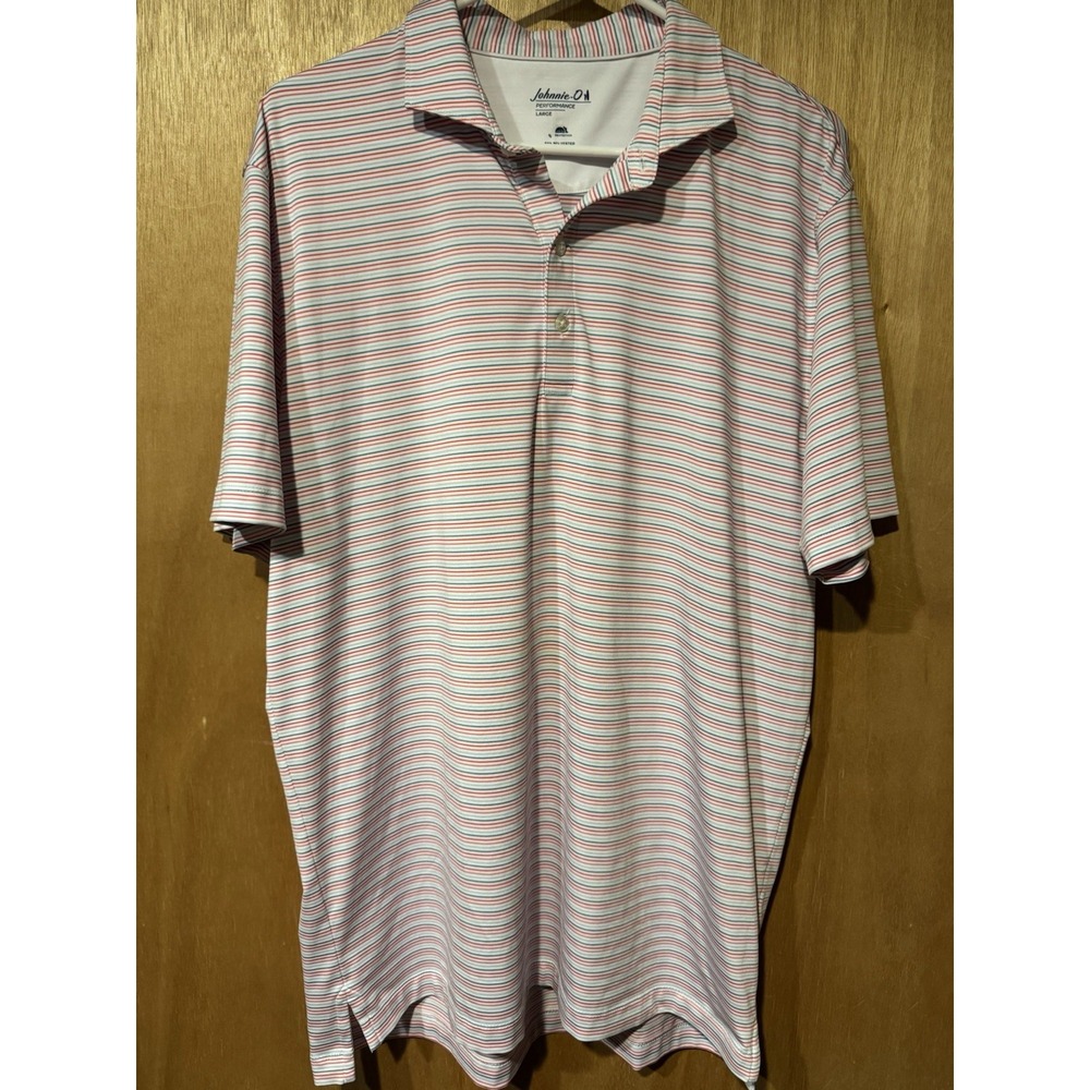 johnnie-o,Stripe, Red/White/Blue Performance Golf Polo : Large (K)